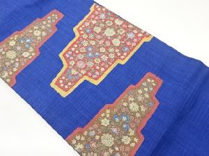 幾何学に草花模様織出し名古屋帯